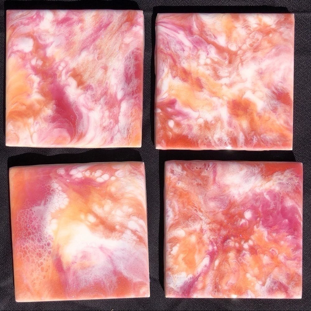 RESIN Coasters - Set of 4 Handmade 4” tile & resin coasters with felt protectors